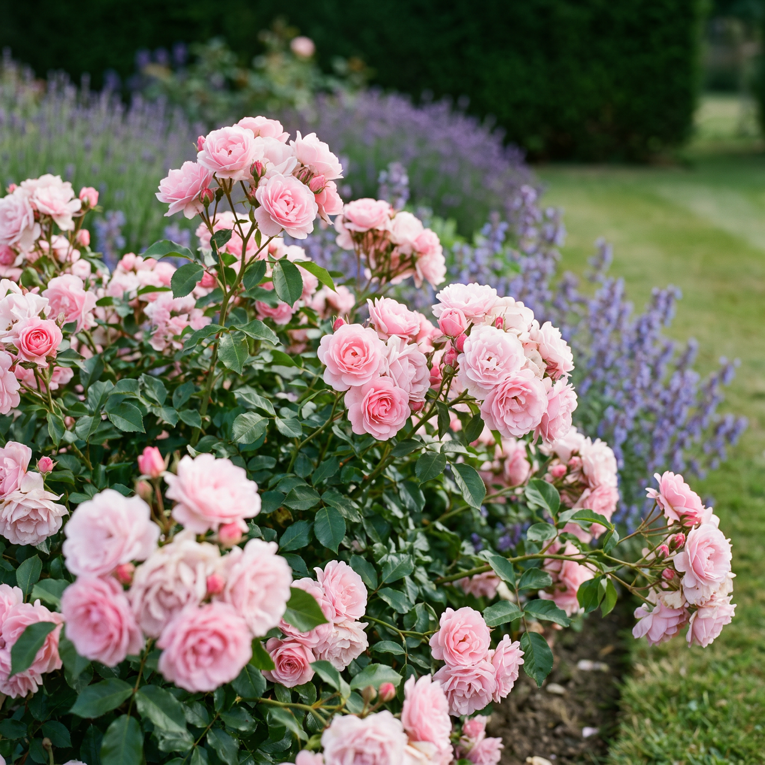 Rose 'Bonica' mit gefüllten Blüten in weichem Hellrosa