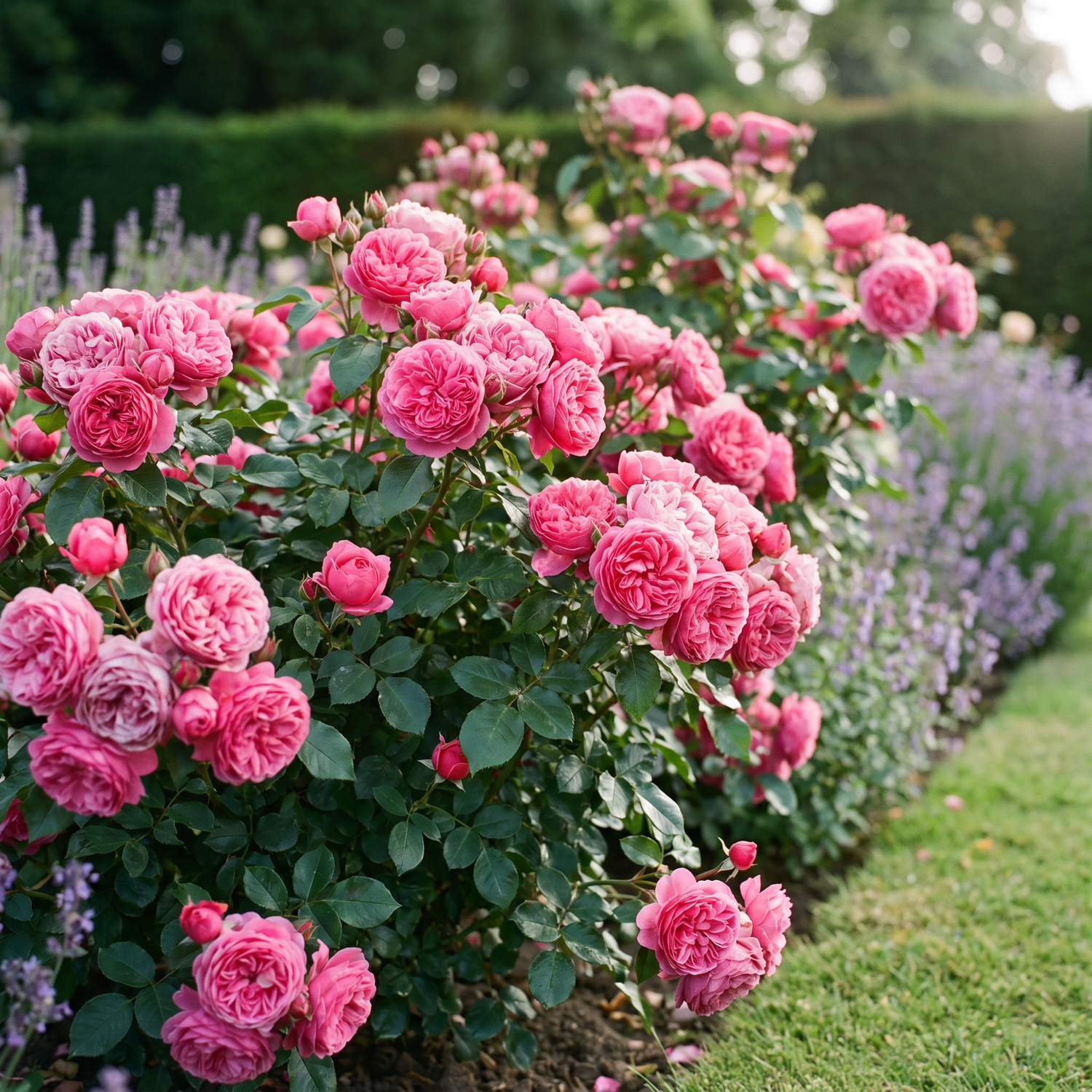 Rose 'Leonardo Da Vinci' mit dicht gefüllten Blüten in klarem Rosa