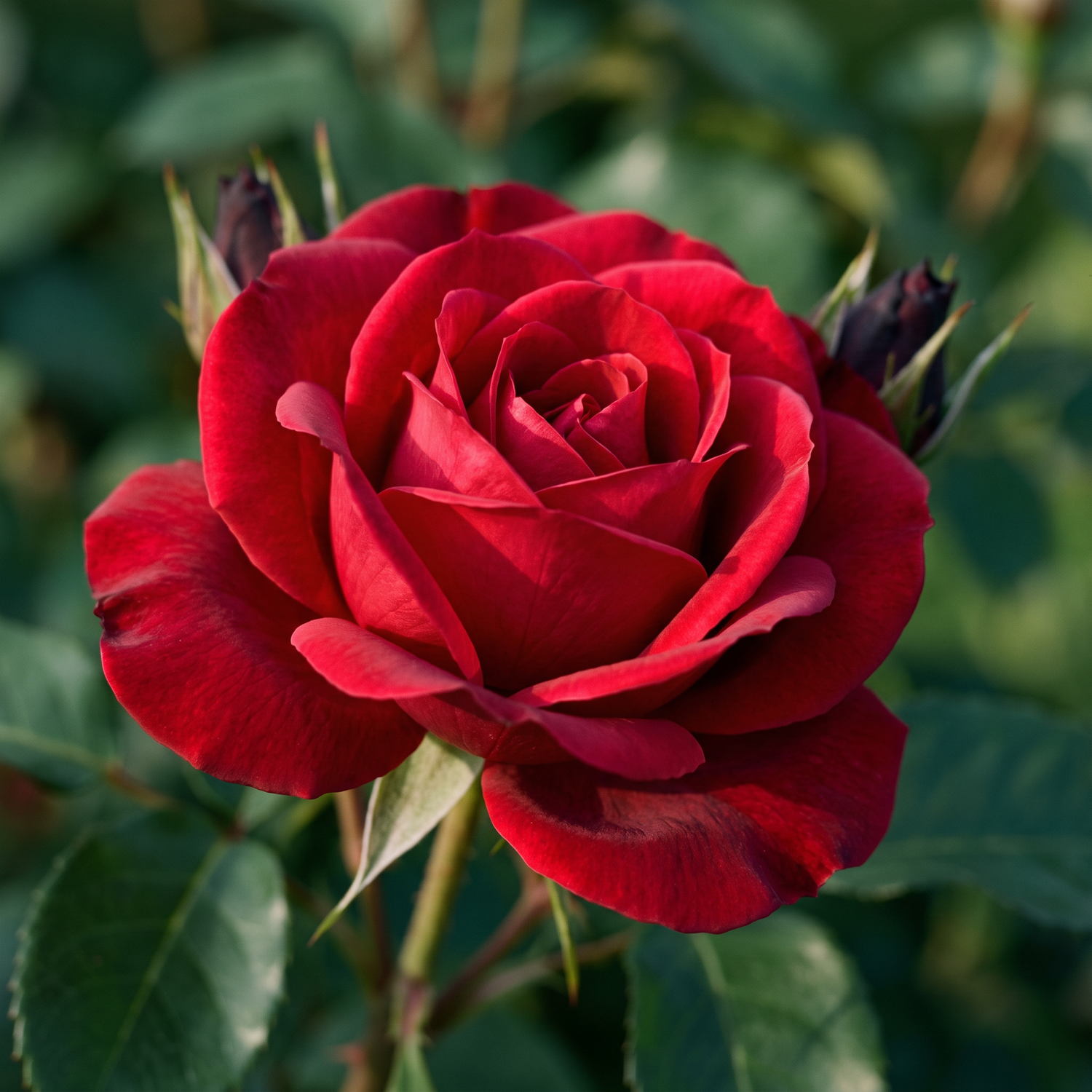Rose 'Nina Weibull' mit gefüllten Blüten in intensivem klarem Rot
