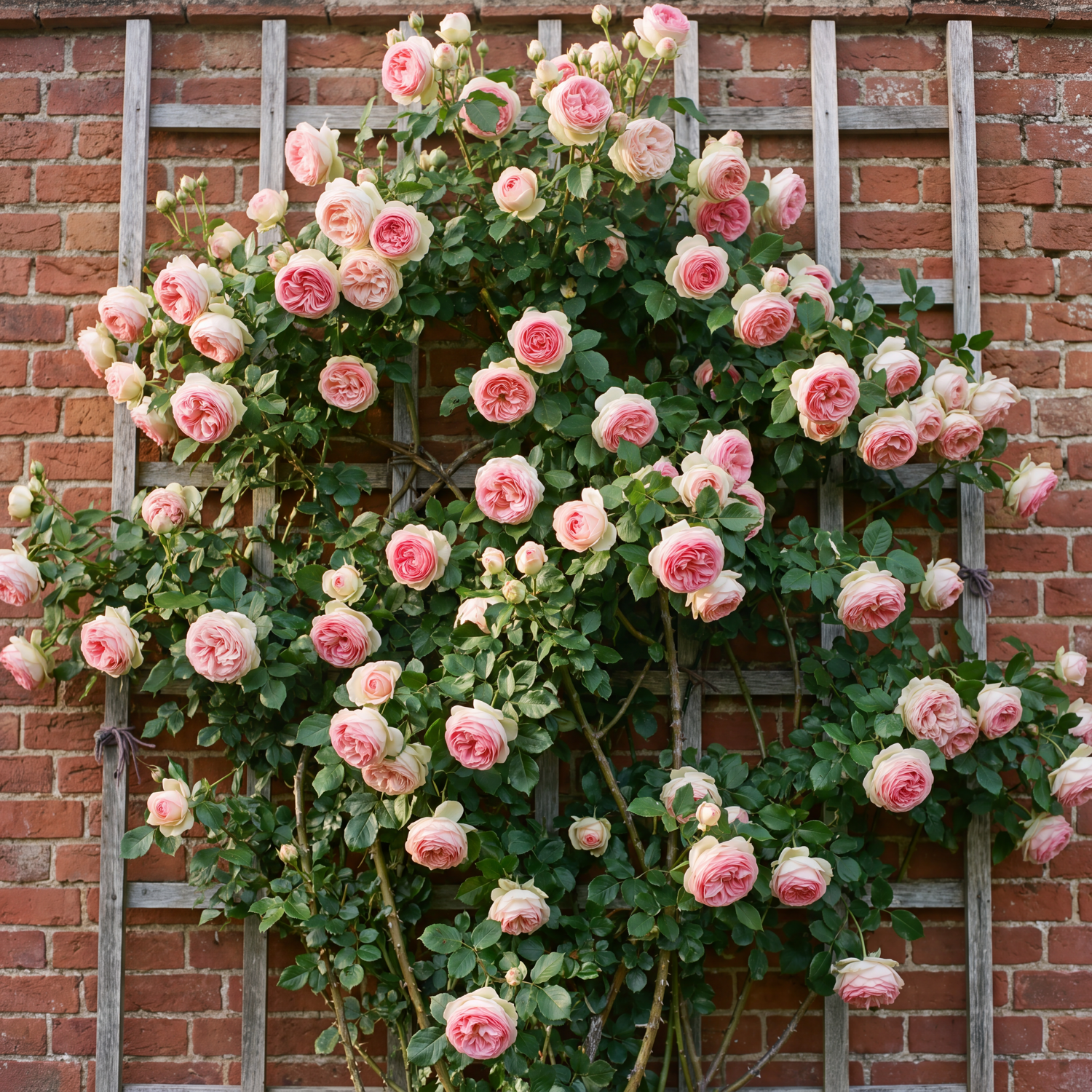 Rose 'Pierre de Ronsard' mit großen cremeweißen Blüten mit rosa Mitte
